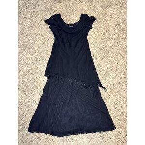 Vintage 90 Y2K EVA BLUE Evening Dress Cowl Neck Beaded Tiered Whimsical Fairy 10
